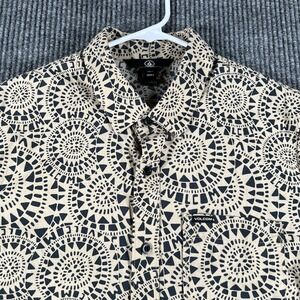 Volcom Shirt Mens Small Gold Black Geometric Short Sleeve Button Up Casual